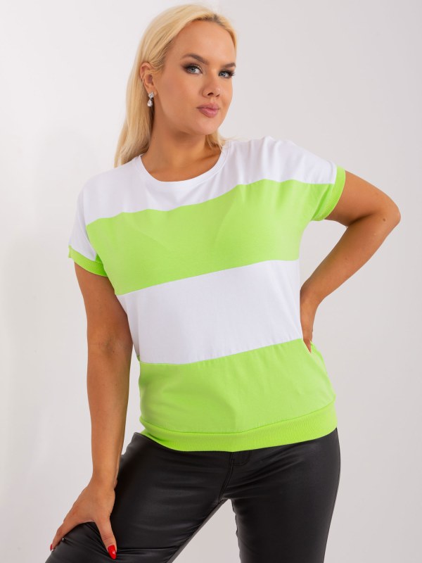 Bílá a světle zelená basic plus size žebrovaná halenka - Dámské oblečení košile a halenky