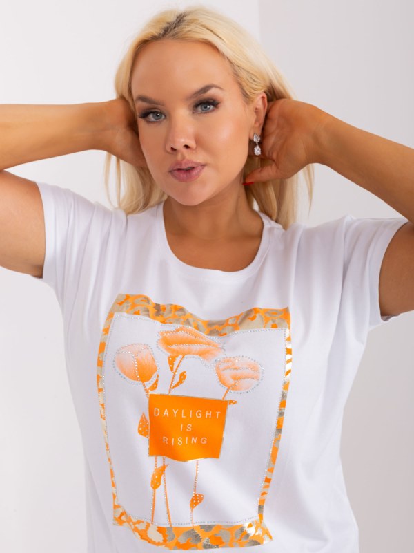 Bílo-oranžová halenka s žebrováním větší velikosti - Dámské oblečení košile a halenky