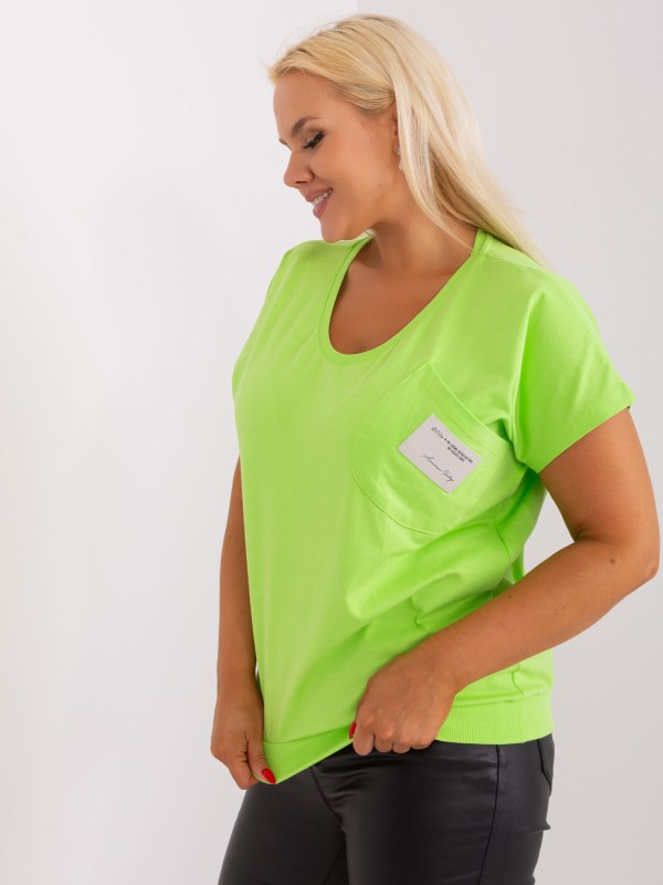 Světle zelená bavlněná halenka větší velikosti s krátkým rukávem - Dámské oblečení košile a halenky