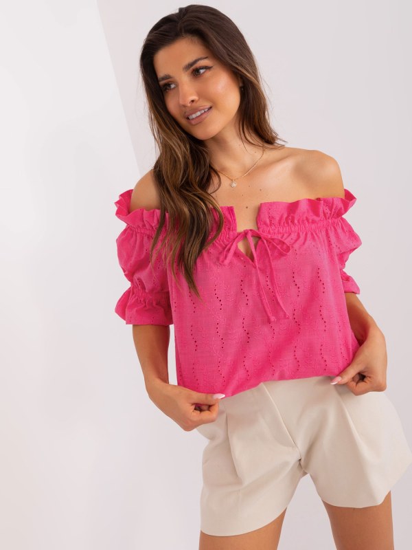 Tmavě růžová španělská halenka s prolamovanými vzory - Dámské oblečení košile a halenky