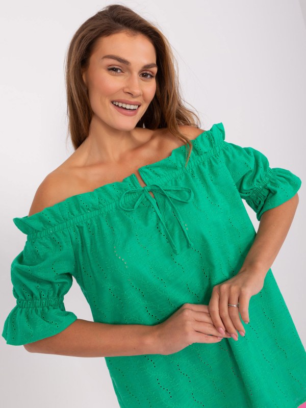 Zelená španělská halenka s krátkými rukávy - Dámské oblečení košile a halenky