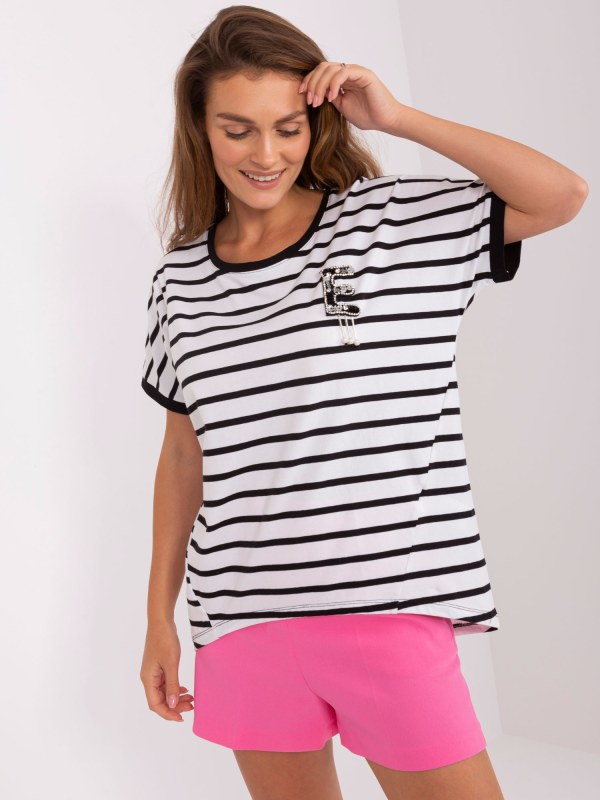 Černobílá oversized bavlněná halenka - Dámské oblečení košile a halenky