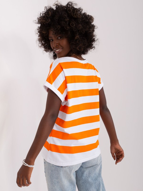 Základní bílá a oranžová proužkovaná halenka - Dámské oblečení košile a halenky