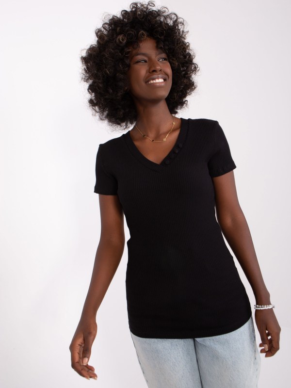 Černá dámská základní halenka s krátkým rukávem - Dámské oblečení košile a halenky