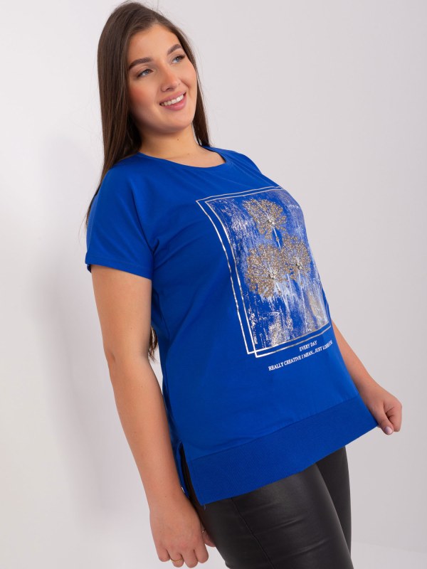 Kobaltově modrá halenka s rozparkem větší velikosti - Dámské oblečení košile a halenky