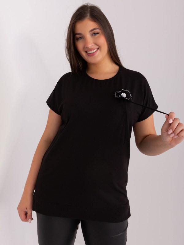 Dámská černá halenka plus size s krátkým rukávem - Dámské oblečení košile a halenky