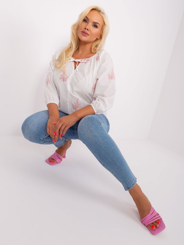 Bílá a tmavě růžová plus size vzorovaná halenka - Dámské oblečení košile a halenky