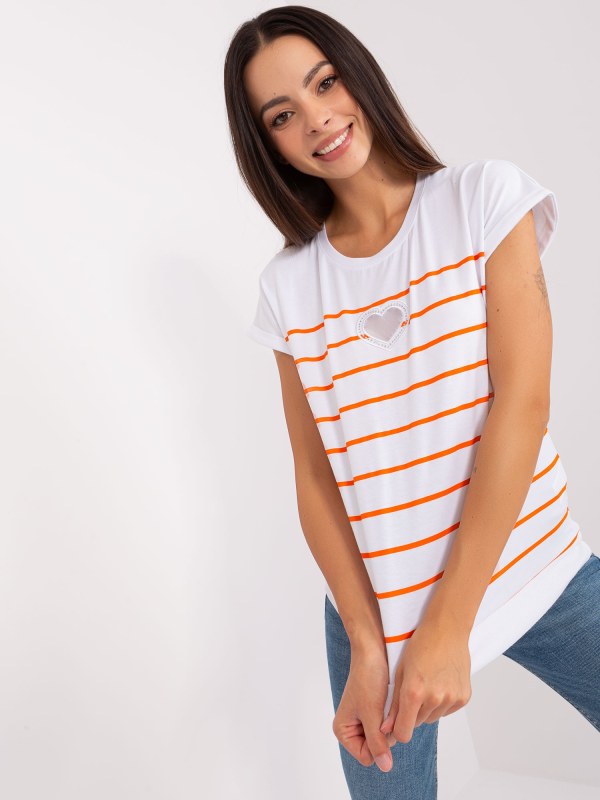 Bílo-oranžová proužkovaná dámská halenka - Dámské oblečení košile a halenky