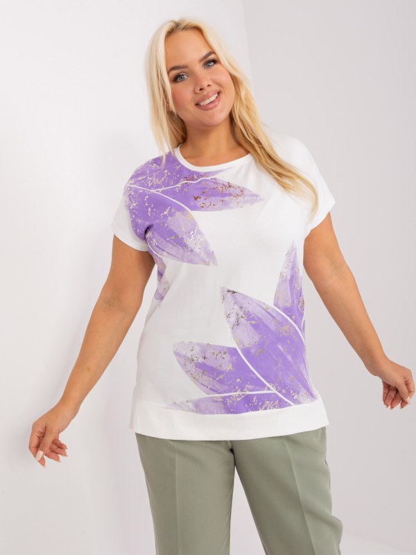 Ecru-fialová bavlněná halenka větší velikosti - Dámské oblečení košile a halenky