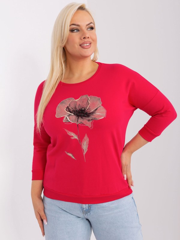 Červená dámská halenka plus size s aplikacemi - Dámské oblečení košile a halenky