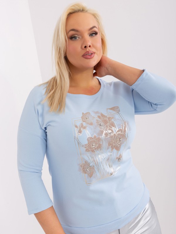 Světle modrá halenka plus size s 3/4 rukávy - Dámské oblečení košile a halenky