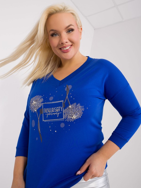 Dámská kobaltová halenka plus size s aplikacemi - Dámské oblečení košile a halenky