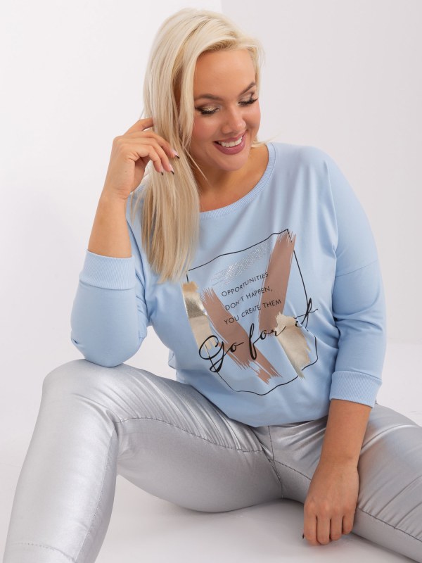 Světle modrá halenka plus size velikosti - Dámské oblečení košile a halenky