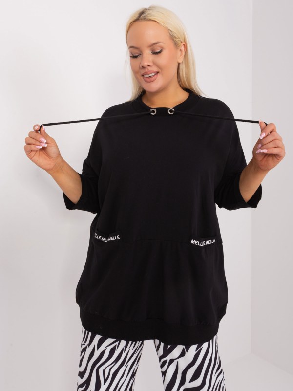 Černá volná halenka větší velikosti s kapsami - Dámské oblečení košile a halenky
