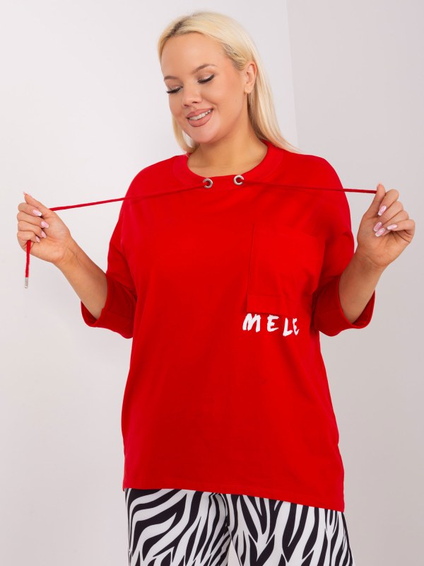 Červená halenka plus velikosti s kulatým výstřihem - Dámské oblečení košile a halenky
