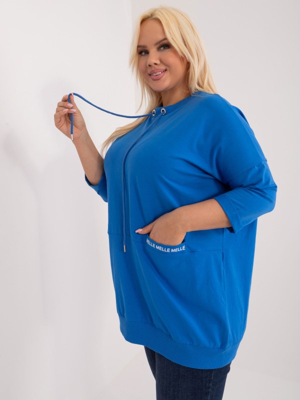 Tmavě modrá halenka plus size se stahovacími šňůrkami - Dámské oblečení košile a halenky