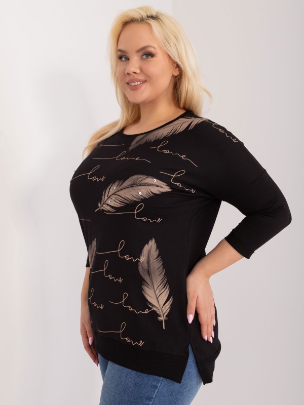 Černá dámská halenka plus size s 3/4 rukávem - Dámské oblečení košile a halenky