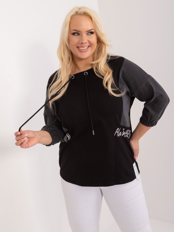 Černá dámská halenka plus size s 3/4 rukávem - Dámské oblečení košile a halenky