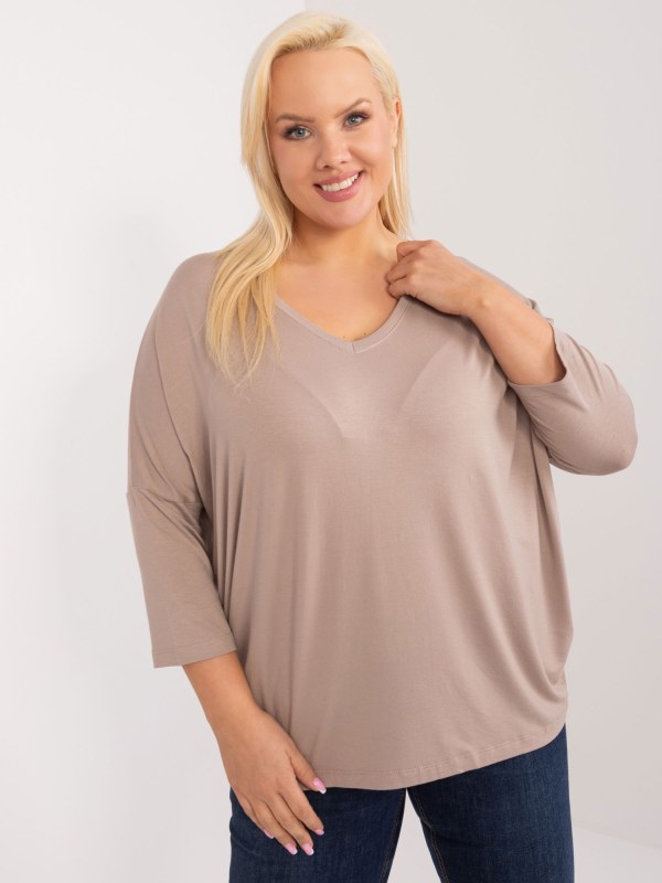 Tmavě béžová plus size viskózová halenka - Dámské oblečení košile a halenky