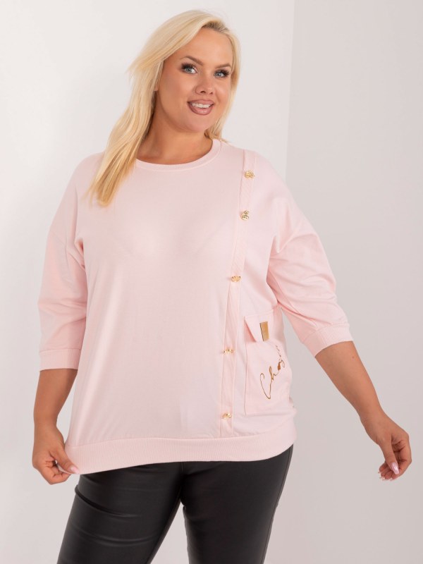 Světle růžová halenka plus size s aplikací - Dámské oblečení košile a halenky