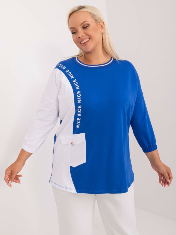 Tmavě modrá halenka plus size s 3/4 rukávy - Dámské oblečení košile a halenky