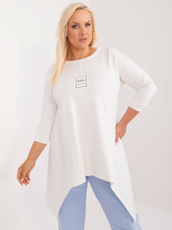 Ecru halenka z bavlny plus size s 3/4 rukávy - Dámské oblečení košile a halenky