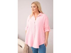 Bavlněná mušelínová košile Plus Size 65622 baby růžová - Kesi