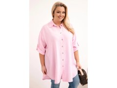 Dámská košile Plus Size z&nbsp;viskózy s&nbsp;delším zadním dílem cukrová růžová