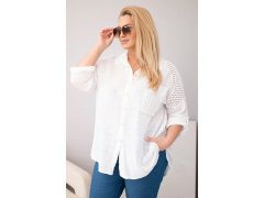Dámská bavlněná košile Plus Size s límečkem a krajkovou vsadkou bílá