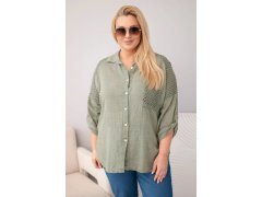 Dámská bavlněná košile ve velikosti Plus Size s límečkem a krajkovou vsadkou khaki