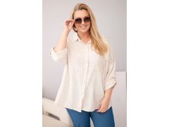 Dámská bavlněná košile Plus Size s&nbsp;límečkem a&nbsp;krajkovou vsadkou béžová