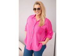 Dámská bavlněná košile Plus Size s límečkem a krajkovou vložkou růžová