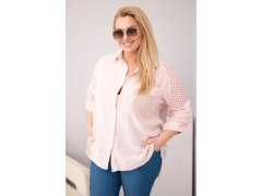 Dámská bavlněná košile Plus Size s límečkem a krajkovým vsazením tmavě pudrově růžová