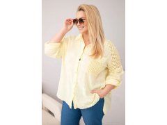 Dámská bavlněná košile Plus Size s límečkem a krajkovou vsadkou žlutá