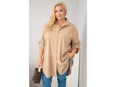 Dámská košile Plus Size z viskózy manšestrová s odepínacími rukávy camelová