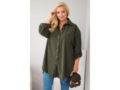 Dámská košile Plus Size z viskózy manšestrová s odepínacími rukávy khaki