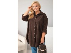 Dámská košile Plus Size z viskózy manšestrová s odepínacími rukávy hnědá