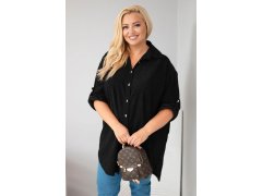Dámská košile Plus Size z viskózy manšestrová s připínacími rukávy černá