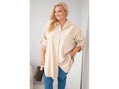 Dámská košile Plus Size z viskózy manšestrová s odepínacími rukávy béžová