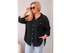 Dámská bavlněná košile Plus Size s límečkem a krajkovým vsadkou černá