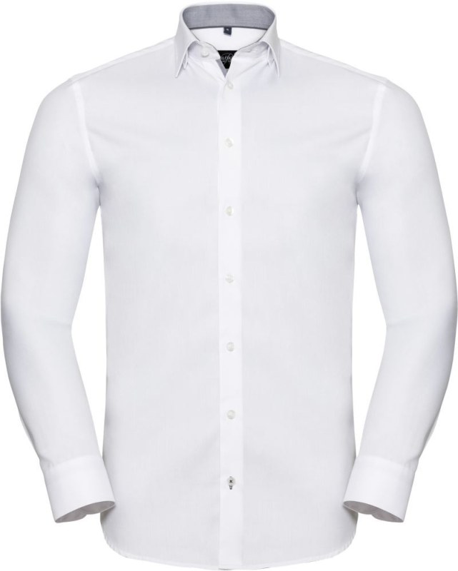 Russell Athletic 964M Kontrastní košile s dl. rukávem vzor rybí kost 11.964M white/silver/convoy grey