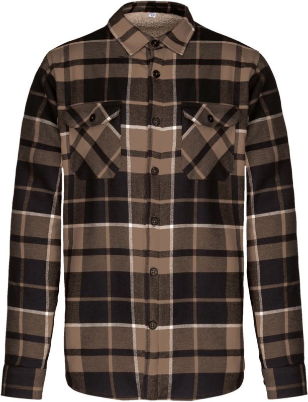 Kariban K 579 Flanelová košile s&nbsp;sherpa fleecovou podšívkou 20.K579 camel/black - Dámské oblečení košile