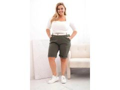 Dámské bavlněné šortky Plus Size s&nbsp;páskem khaki