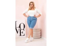 Dámské bavlněné šortky Plus Size s&nbsp;vázáním světlý denim
