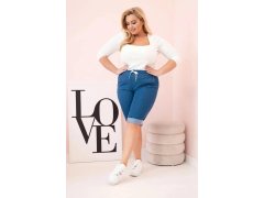 Dámské bavlněné šortky Plus Size s&nbsp;vázáním džínovina