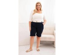 Dámské bavlněné šortky Plus Size s&nbsp;páskem tmavě modrá