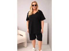 Dámská bavlněná souprava Plus Size s halenkou a kraťasy černá