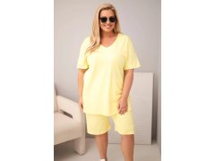 Dámský bavlněný komplet Plus Size s halenkou a šortkami žlutý