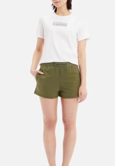 Dámský kraťasový set - QS6804E 0SR bílá/khaki - Calvin Klein - Dámské oblečení kraťasy