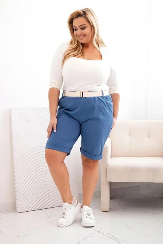 Dámské bavlněné šortky Plus Size s&nbsp;páskem denim - Dámské oblečení kraťasy